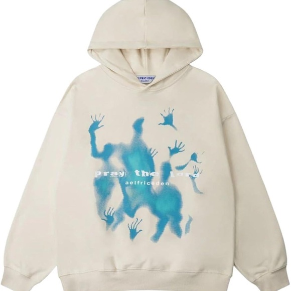 Aelfric Eden Cream Hooded Sweatshirt with Blue Graphic - Picture 9 of 10